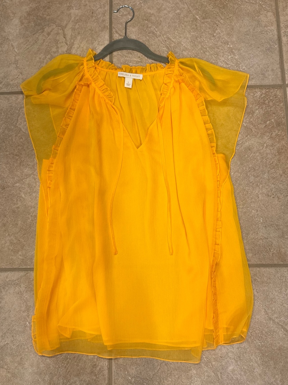 Chelsea & Violet Yellow Ruffle Tie-Neck Blouse